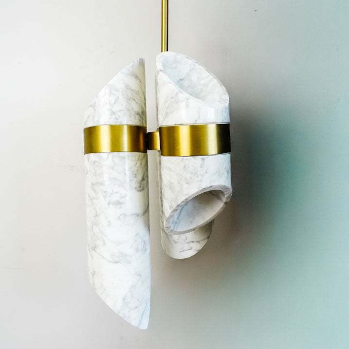10-Inch W – 6-Light Marble and Gold Cylinder Pendant