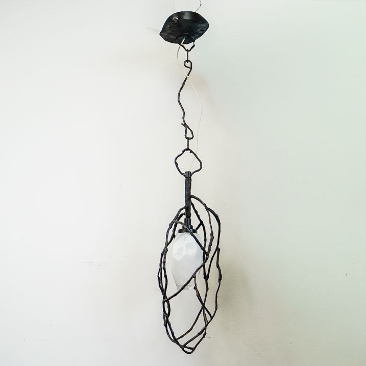 18-Inch W – Rustic Black Branch-Style Pendant with Frosted Glass Shade