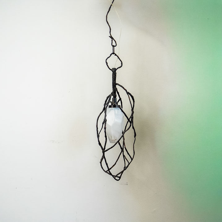 18-Inch W – Rustic Black Branch-Style Pendant with Frosted Glass Shade