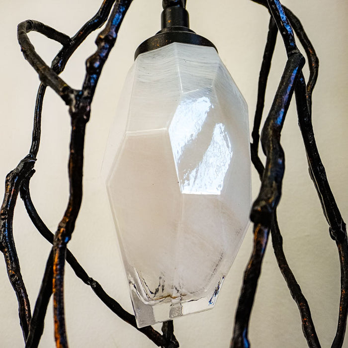 18-Inch W – Rustic Black Branch-Style Pendant with Frosted Glass Shade