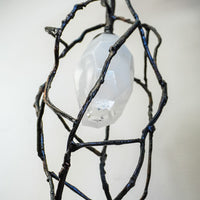 18-Inch W – Rustic Black Branch-Style Pendant with Frosted Glass Shade