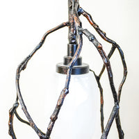 18-Inch W – Rustic Black Branch-Style Pendant with Frosted Glass Shade