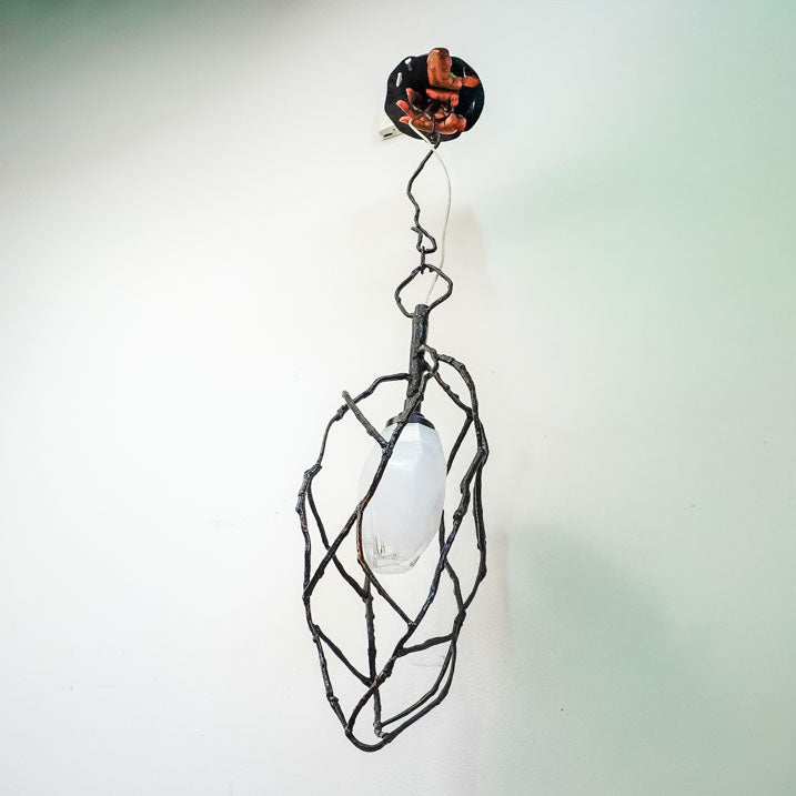 18-Inch W – Rustic Black Branch-Style Pendant with Frosted Glass Shade