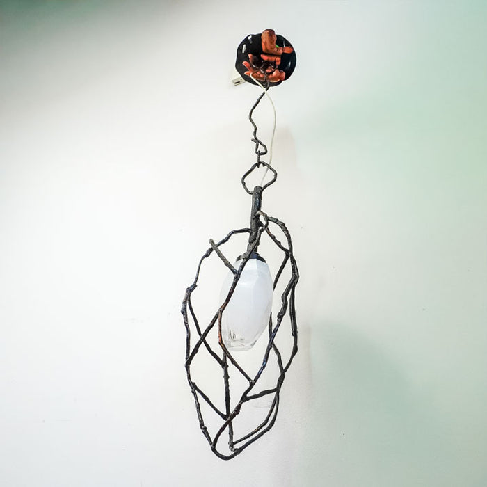 18-Inch W – Rustic Black Branch-Style Pendant with Frosted Glass Shade