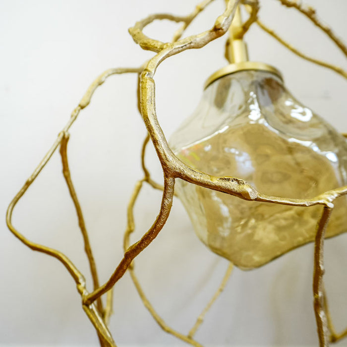 9-Inch W – Rustic Gold Branch-Style Pendant with Frosted Glass Shade