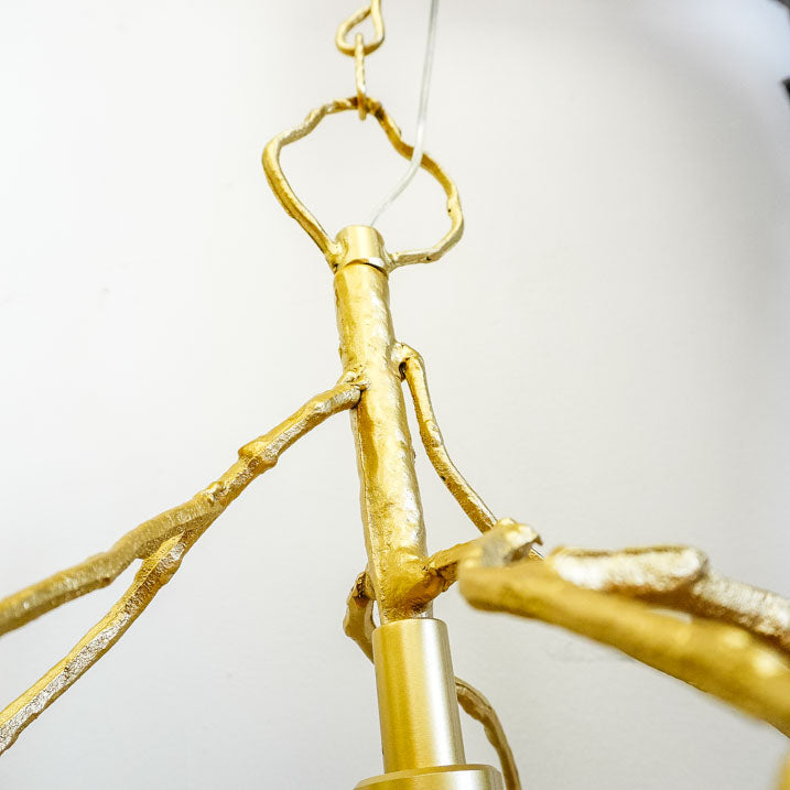 9-Inch W – Rustic Gold Branch-Style Pendant with Frosted Glass Shade