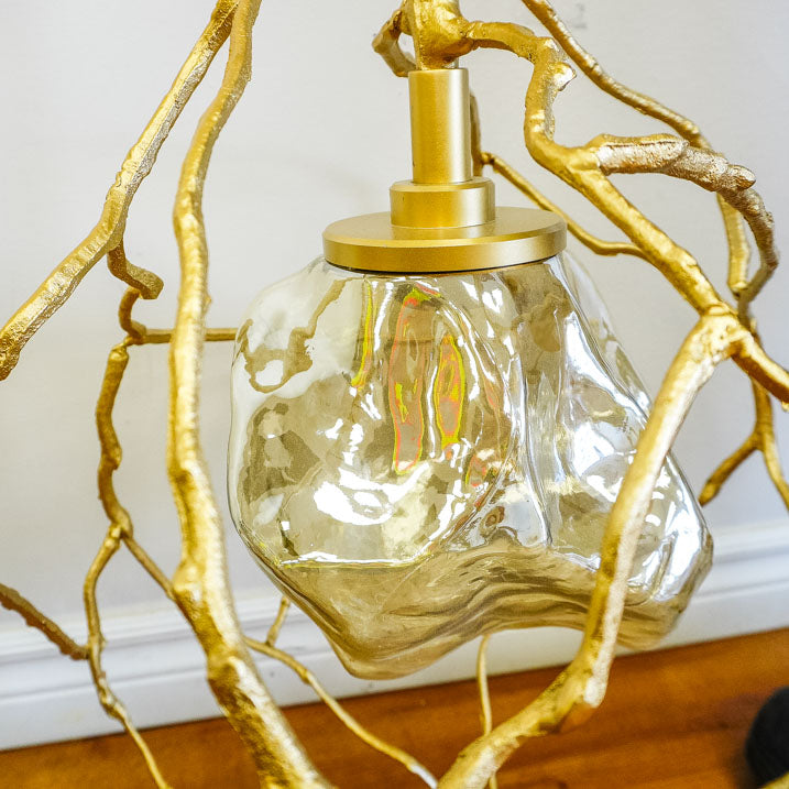 9-Inch W – Rustic Gold Branch-Style Pendant with Frosted Glass Shade