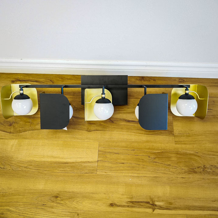5-Light Cornice Wall Sconce with Black/Gold Accents and White Globes