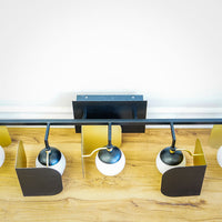 5-Light Cornice Wall Sconce with Black/Gold Accents and White Globes