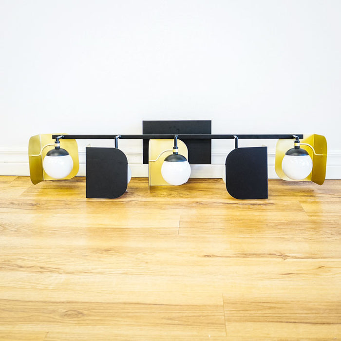 5-Light Cornice Wall Sconce with Black/Gold Accents and White Globes