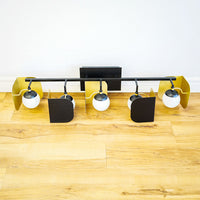 5-Light Cornice Wall Sconce with Black/Gold Accents and White Globes
