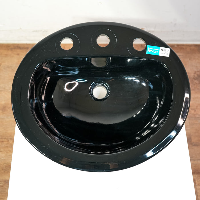 20-Inch Wide Undermount Sink in Glossy Black with 3 Faucet Holes