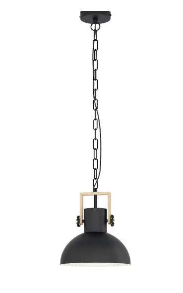 EGLO Lubenham Mini Pendant Light Wood & Black Finish