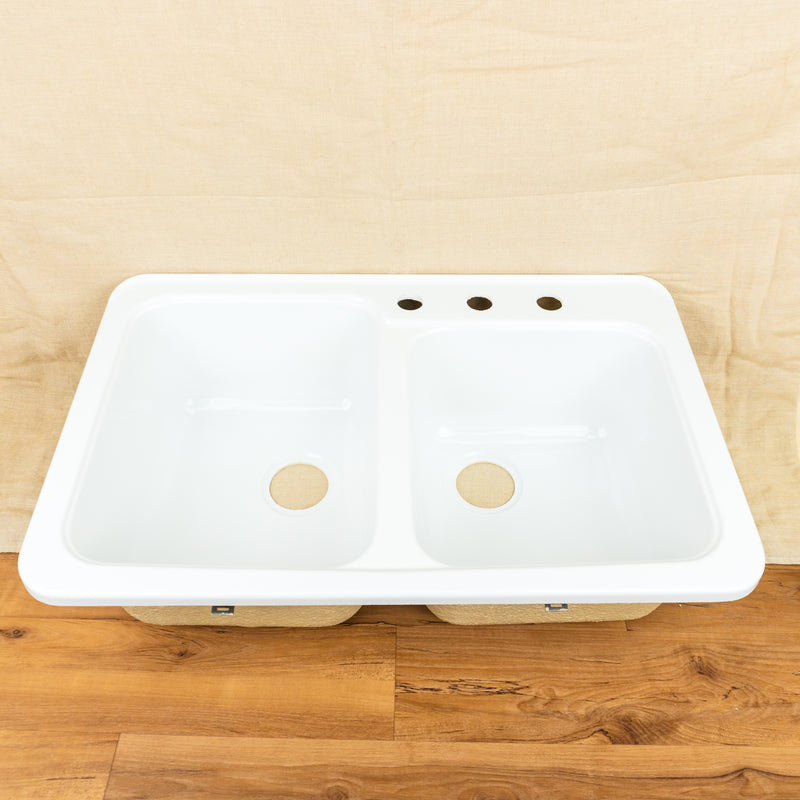 Monetery White Acrylic Double Bowl Kitchen Sink