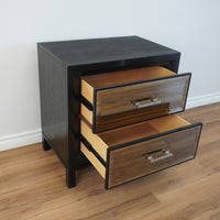 26-inch W 2-Drawer Wooden Nightstand in Black w/ Mirrored Front