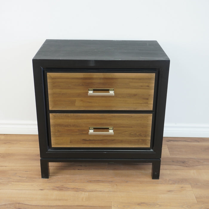 26-inch W 2-Drawer Wooden Nightstand in Black w/ Mirrored Front