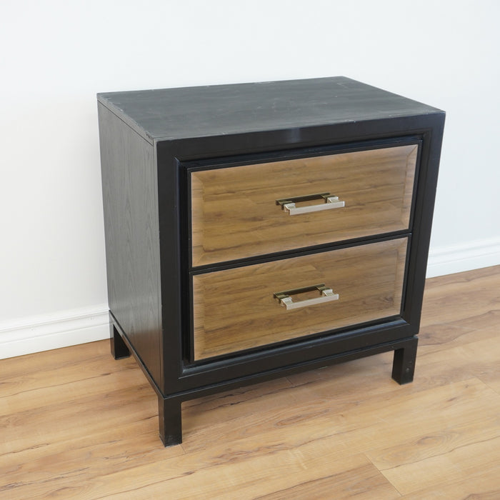 26-inch W 2-Drawer Wooden Nightstand in Black w/ Mirrored Front