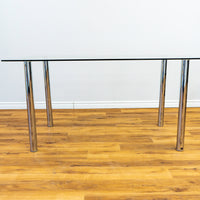 Glass Top Chrome Column Leg Dining Table Clean Minimalist Design