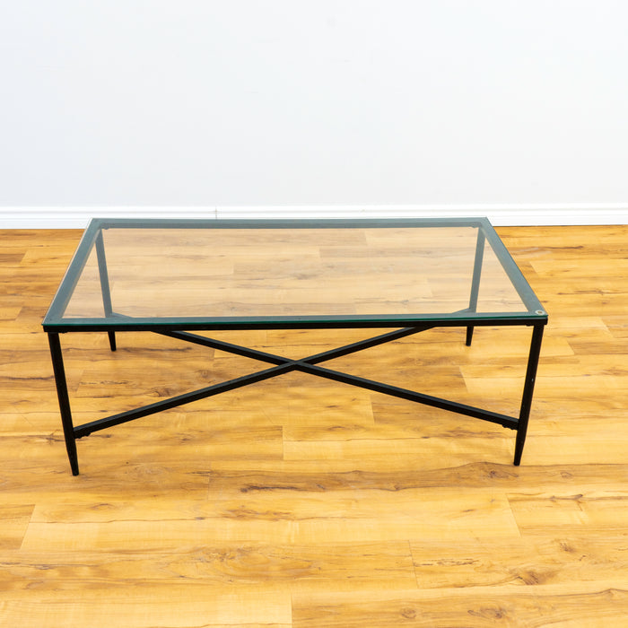 Contemporary Coffee Table with Glass Top in Black