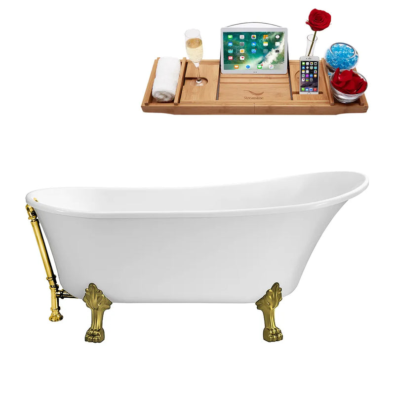 55″ Streamline Clawfoot Tub and Tray With External Drain