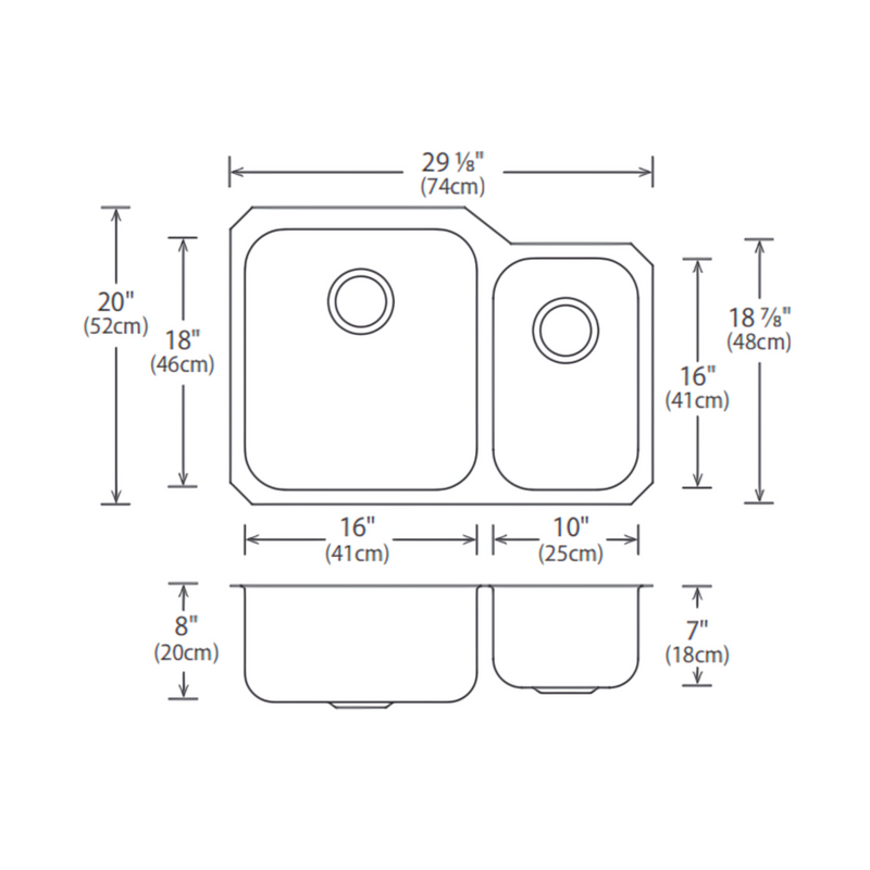 Undermount Sink - One and a Half Stainless Steel Bowl -  29.125”W