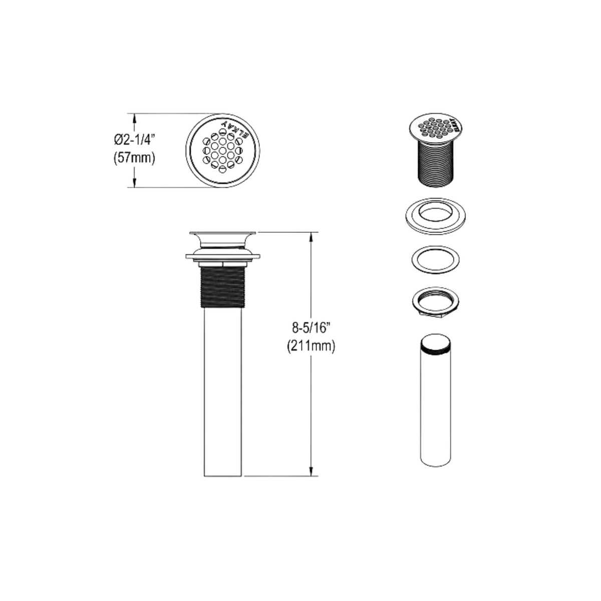 LK174LO Elkay 1-1/2" Drain Fitting Chrome Plated Brass with Perforated Grid and Tailpiece