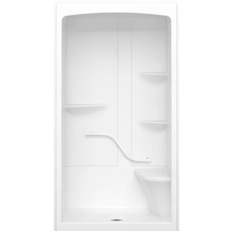 Camelia Alcove Shower Stall- Center Drain Base & Right Hand Seat