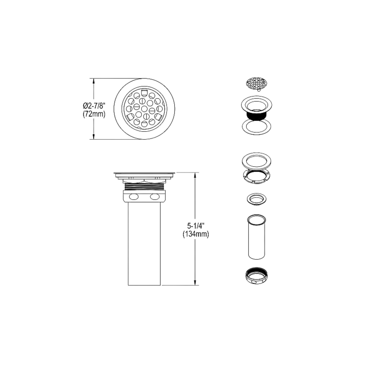 Elkay Drain Fitting 2" Type 316 Stainless Steel Body Grid Strainer and Tailpiece