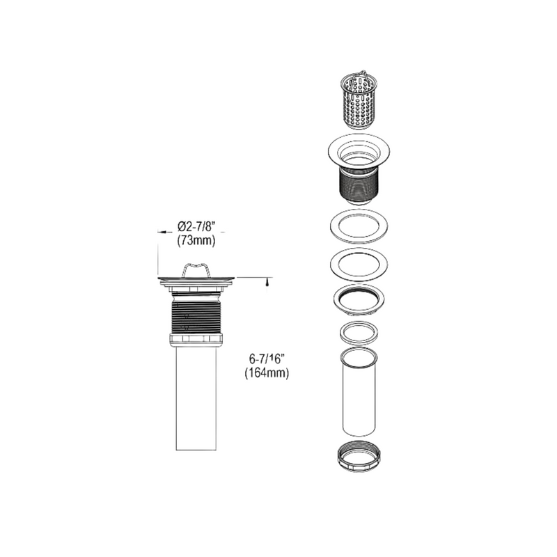 Elkay Drain Fitting 2" Nickel Plated Brass Body with Deep Stainless Steel Strainer Basket