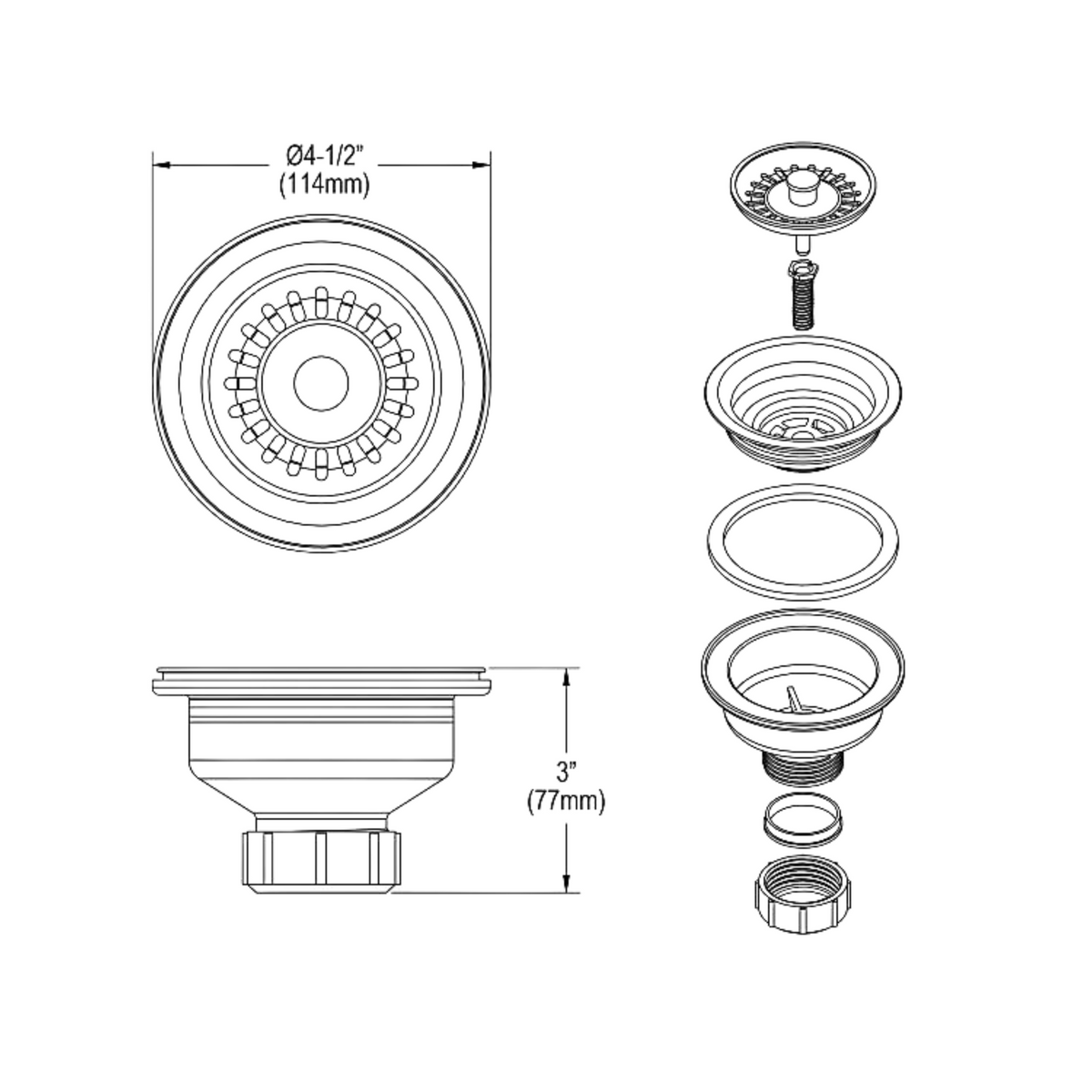 Elkay Polymer Drain Fitting with Removable Basket Strainer and Rubber Stopper White