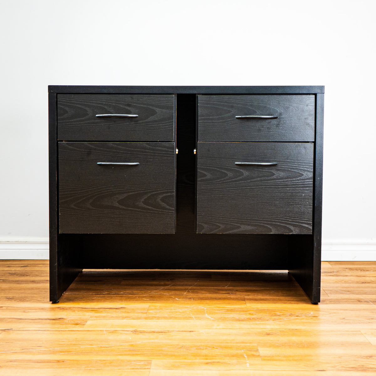 4-Drawer Black Wooden Filing Cabinet with Desk Design, Multi-Purpose