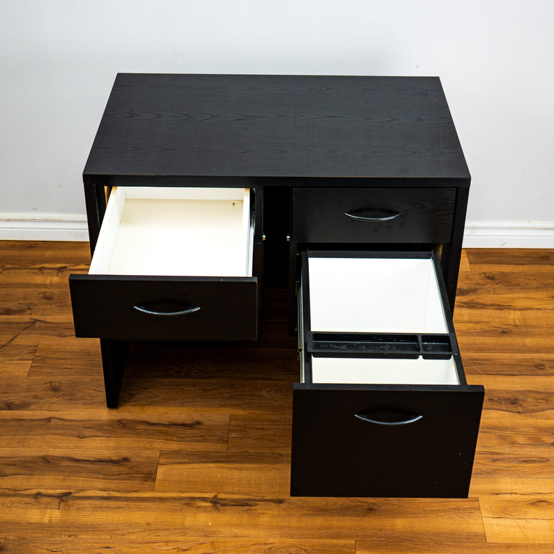 4-Drawer Black Wooden Filing Cabinet with Desk Design, Multi-Purpose