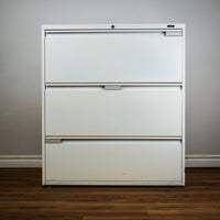 3-Drawer White Steel Filing Cabinet, 36-Inch Wide