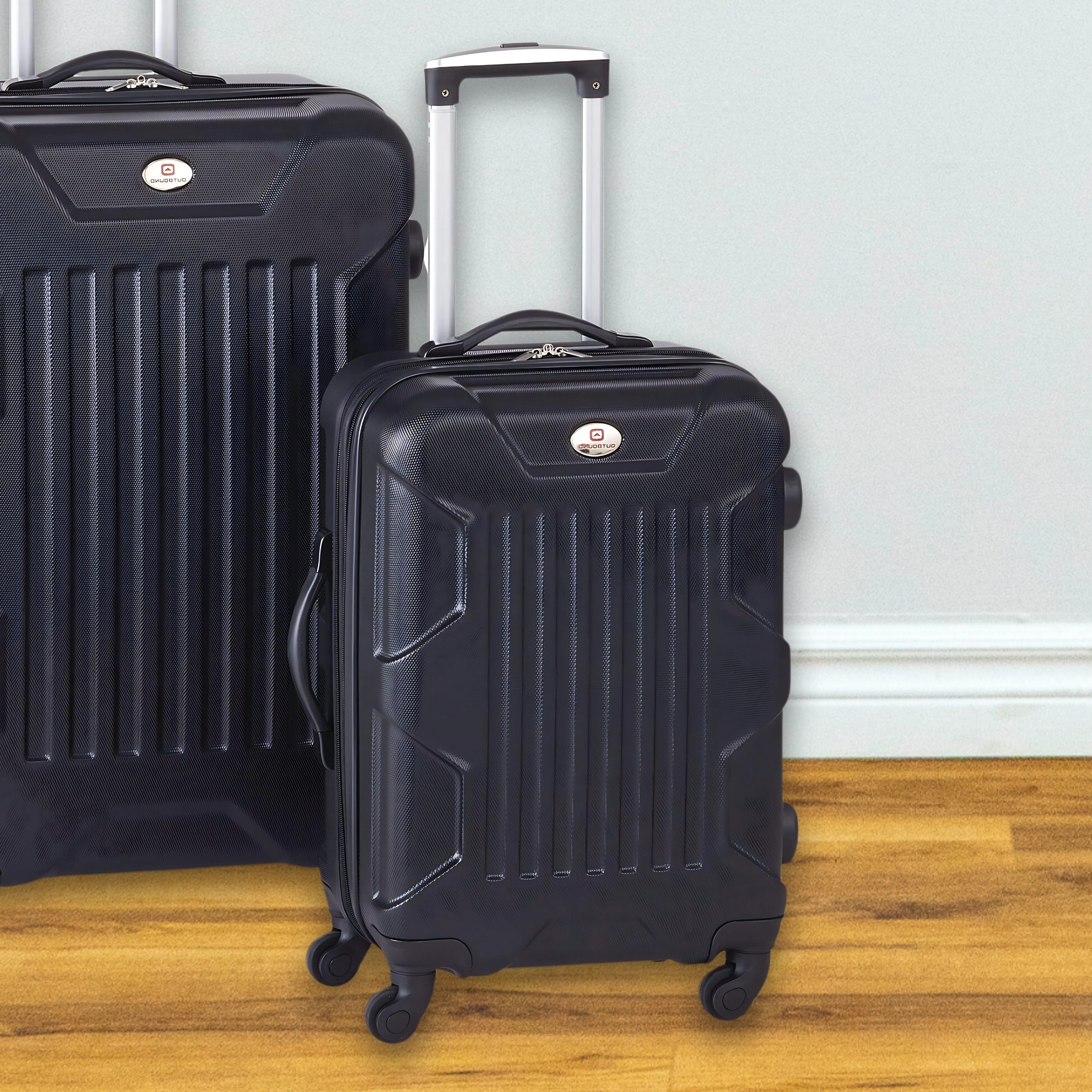 Outbound 2 Piece Hardside Spinner Wheel Travel Luggage Suitcase Set in Black