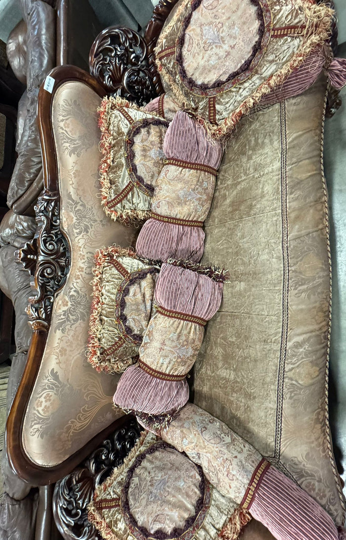 Ornate Victorian-Style Sofa Set with Decorative Pillows 3 seater