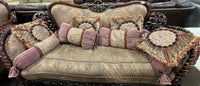 Ornate Victorian-Style Sofa Set with Decorative Pillows 3 seater