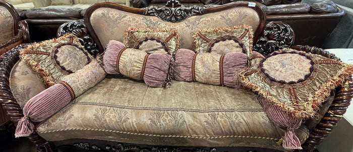 Ornate Victorian-Style Sofa Set with Decorative Pillows 3 seater