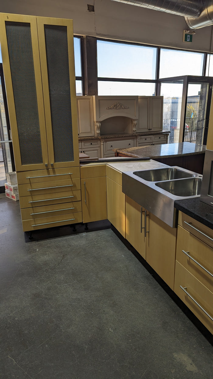 Angled Honey Maple Kitchen with Black Stone