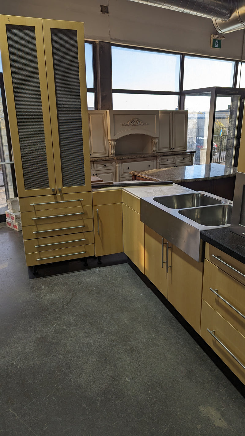 Angled Honey Maple Kitchen with Black Stone