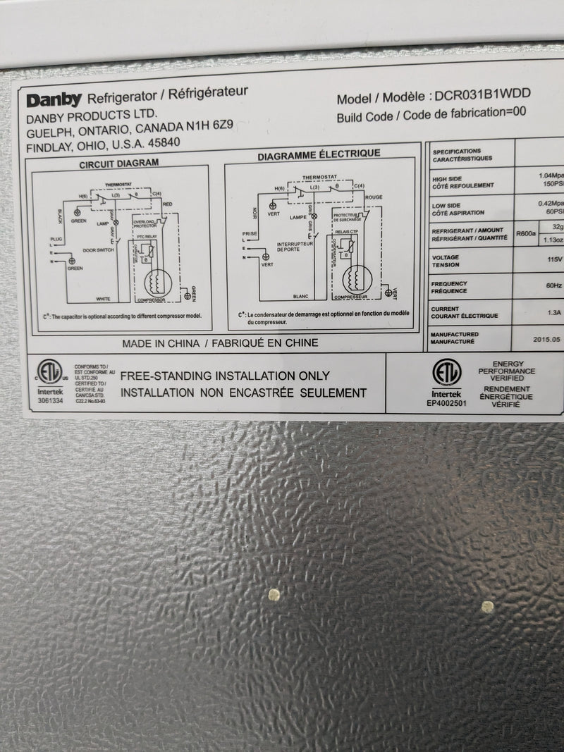 18.5" W Danby White Mini Fridge