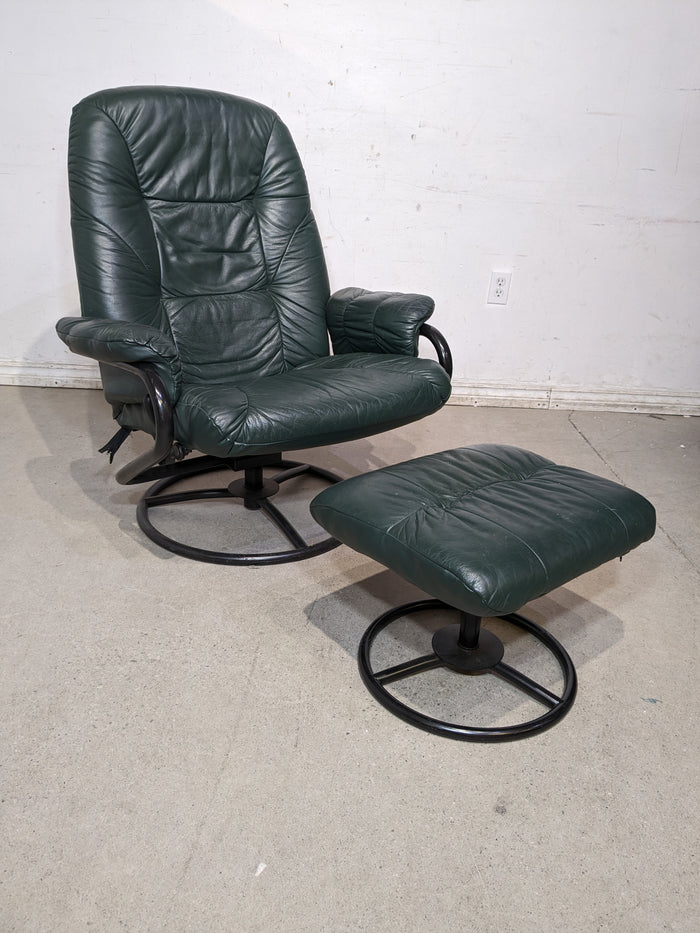 Faux Green Leather Lounge Chair with/ Ottoman