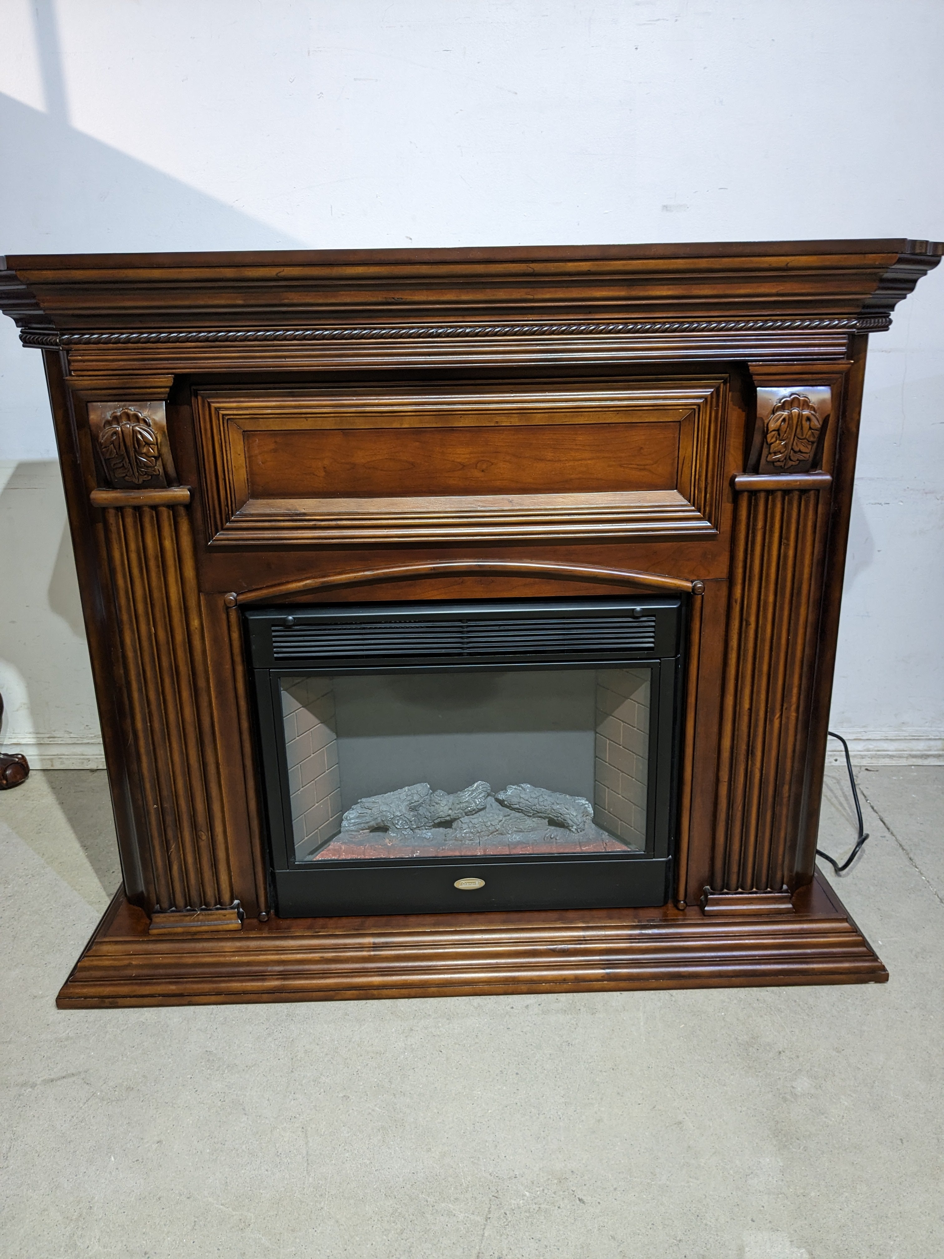 Mahogany Finish Fireplace Mantel w/ Coleman Electric Fireplace
