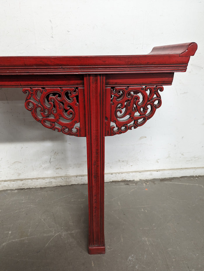 Distressed Red Asian Altar Style Console Table