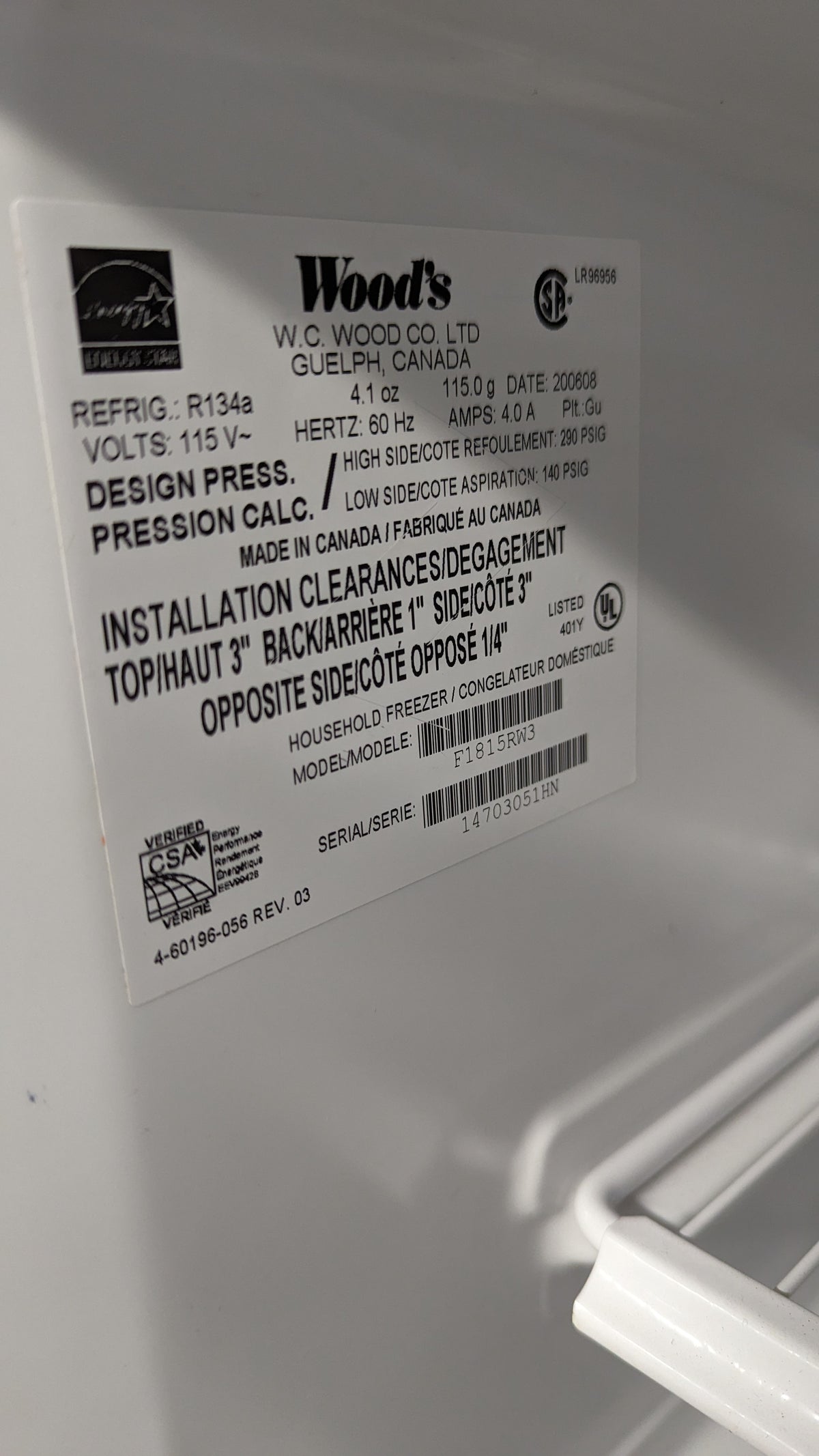 30"W Wood's Upright Freezer