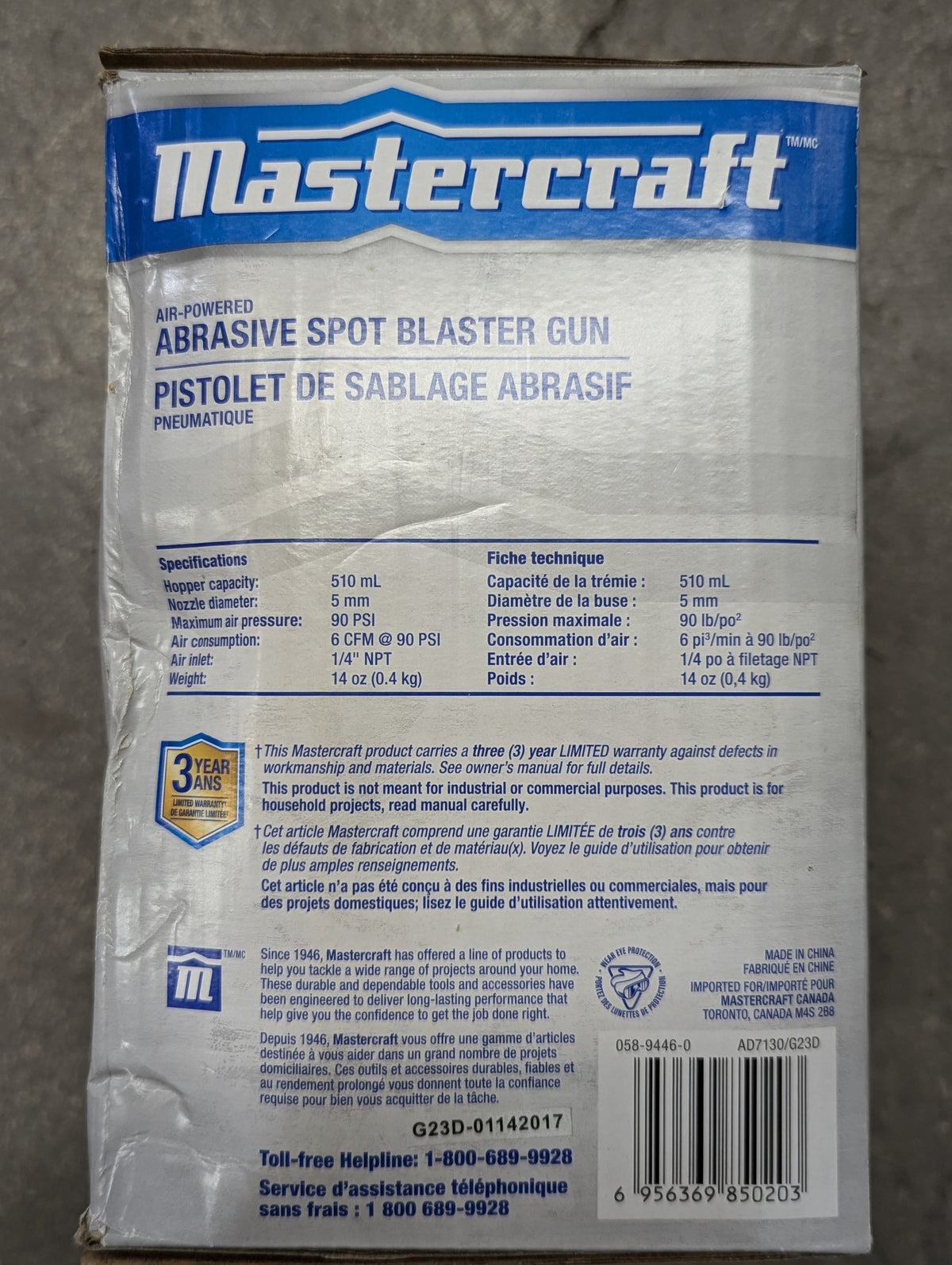 Mastercraft Lightweight Pneumatic Air Sandblaster Gun Kit For Metal Surafces