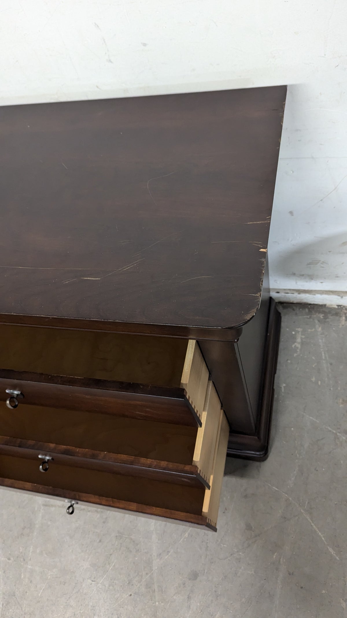 68"W Dark Chestnut Chest of Drawers