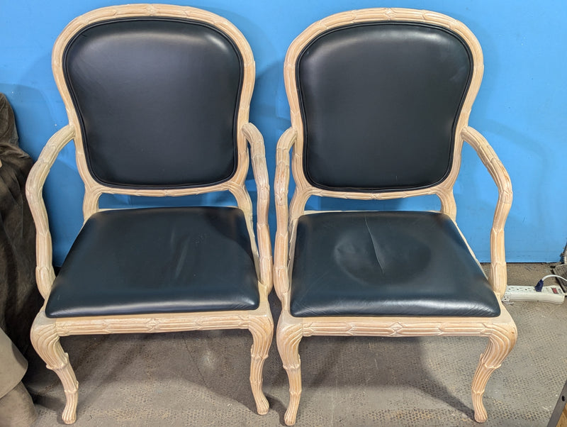 Set of 2 Serge Roche Style Faux Bois Arm Chairs with Green Upholstery