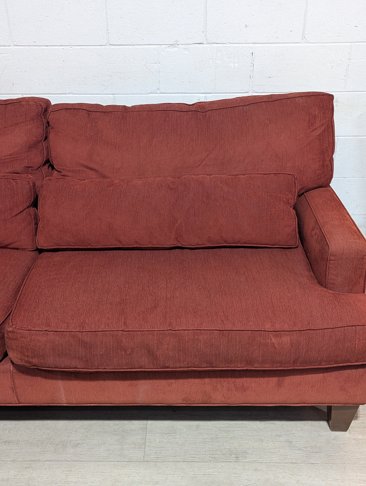 85"W Red Corduroy Sofa