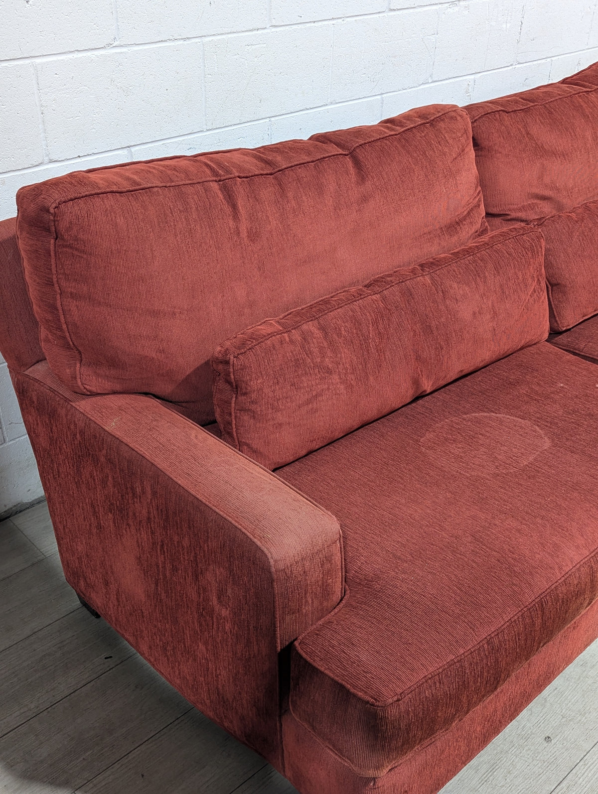 85"W Red Corduroy Sofa