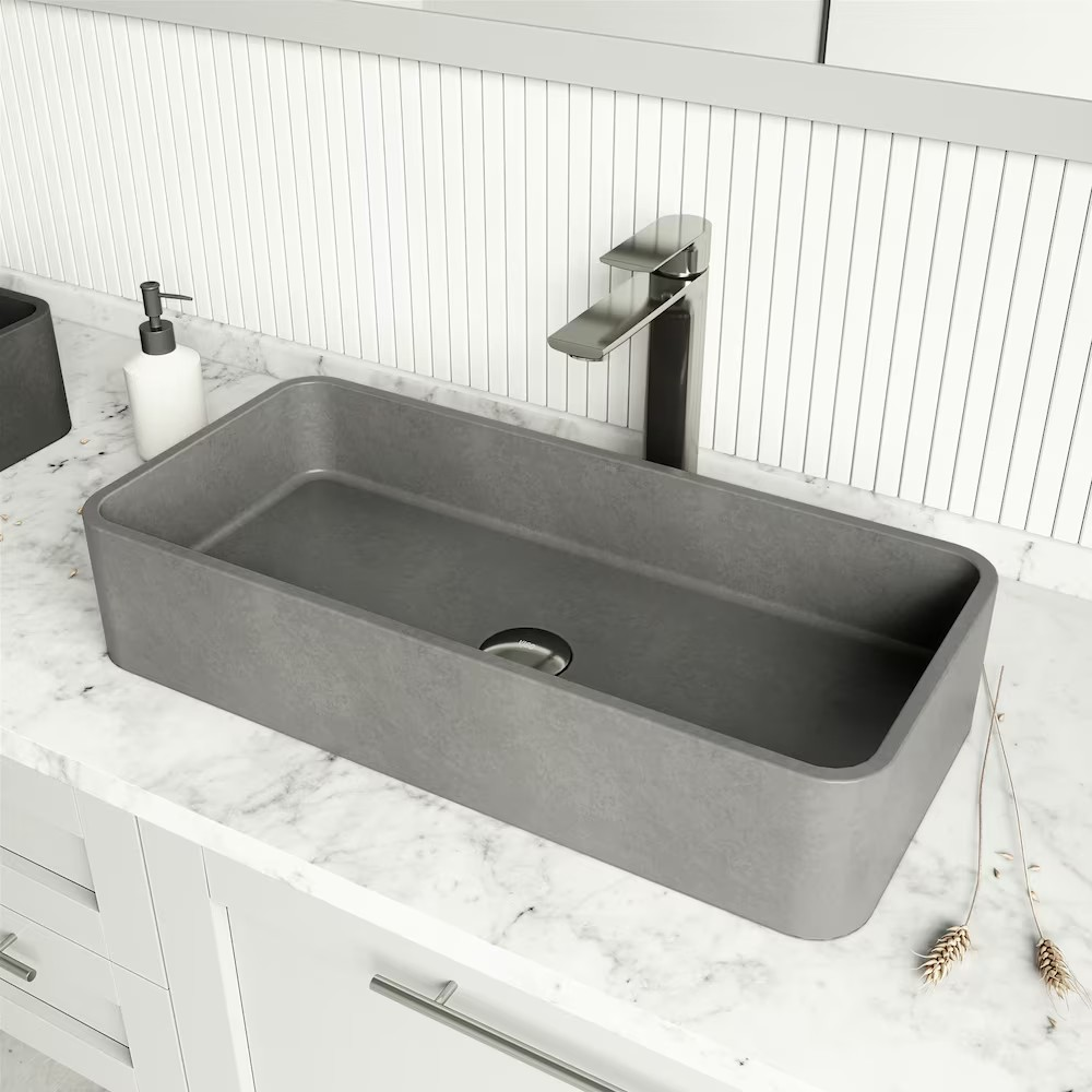 Palazzo 24x11x4 Concreto Stone Rectangular Vessel Bathroom Sink